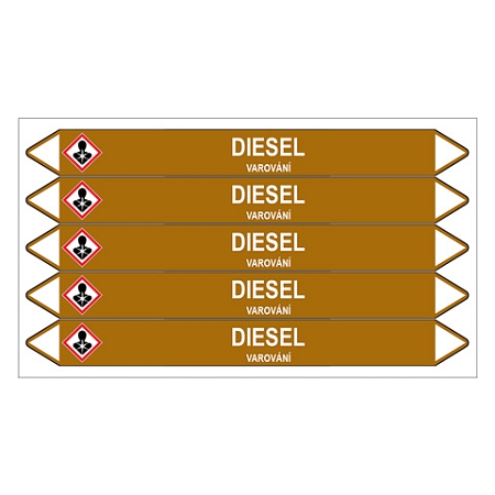 Značení potrubí, diesel,5 ks, 150 × 12 mm